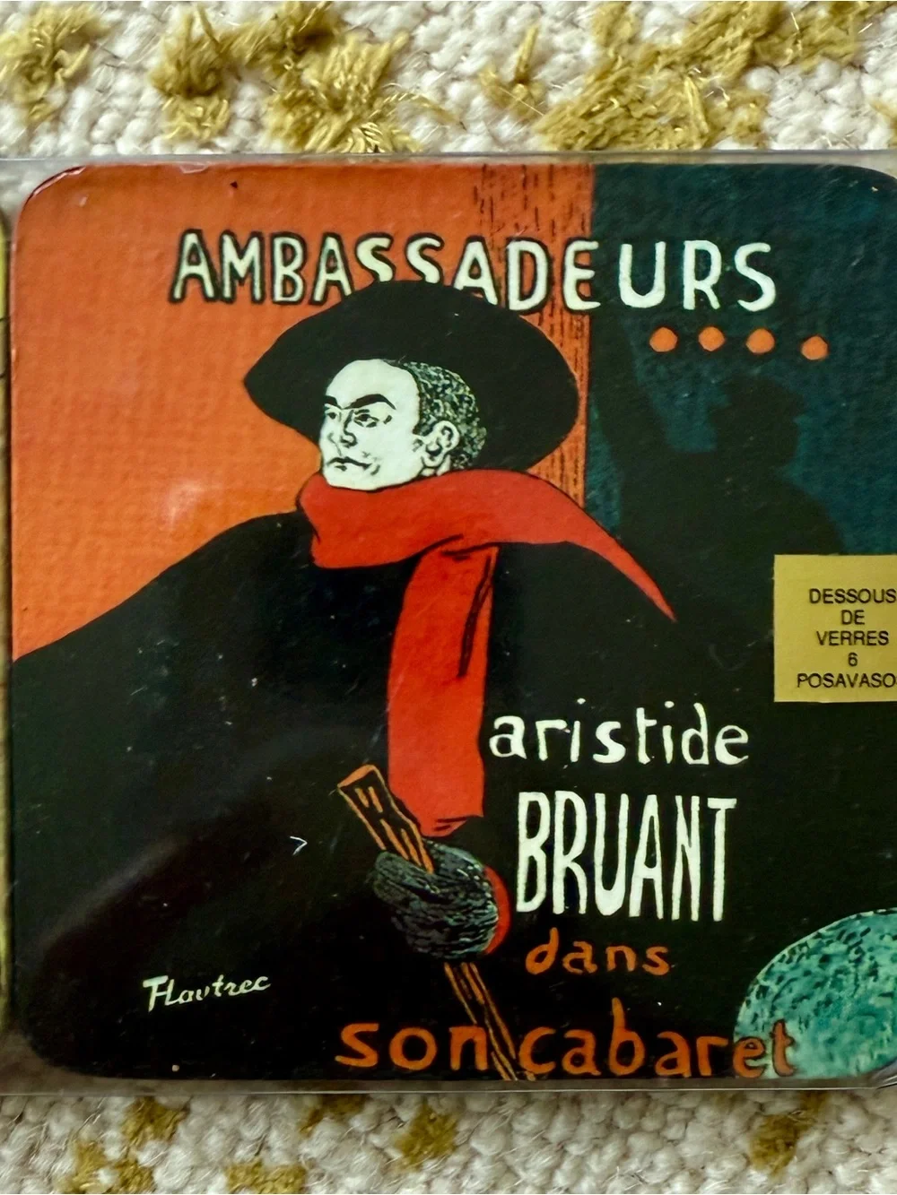 Vintage Poster PARIS French Toulouse Lautrec Coaster Set of 6 x 2
